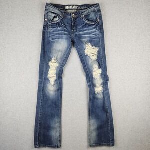 Machine Jeans Women's 7 Straight Distressed Bootcut Stretch Denim Medium Wash